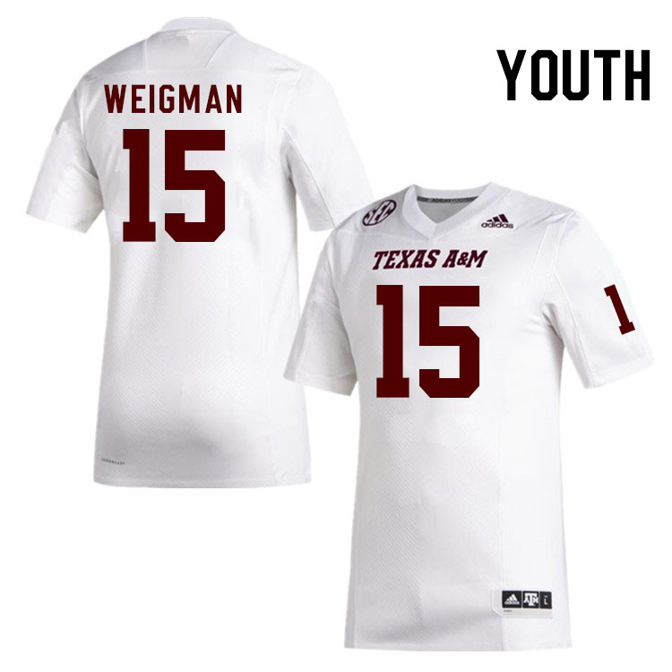 Youth #15 Conner Weigman Texas A&M Aggies College Football Jerseys Stitched Sale-White - Click Image to Close